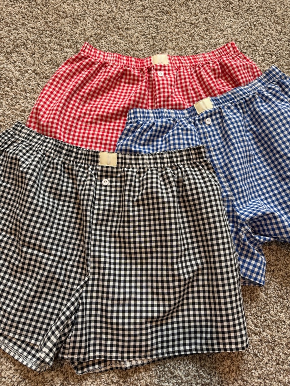 Gingham Boxer Shorts Trio - Black, Red & Blue